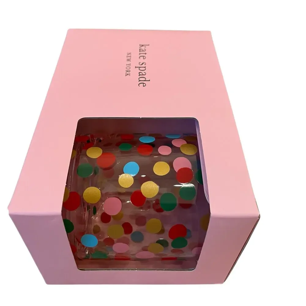 Kate Spade ITS RAINING CONFETTI Double Old Fashioned Whiskey Glass Set of 2 New